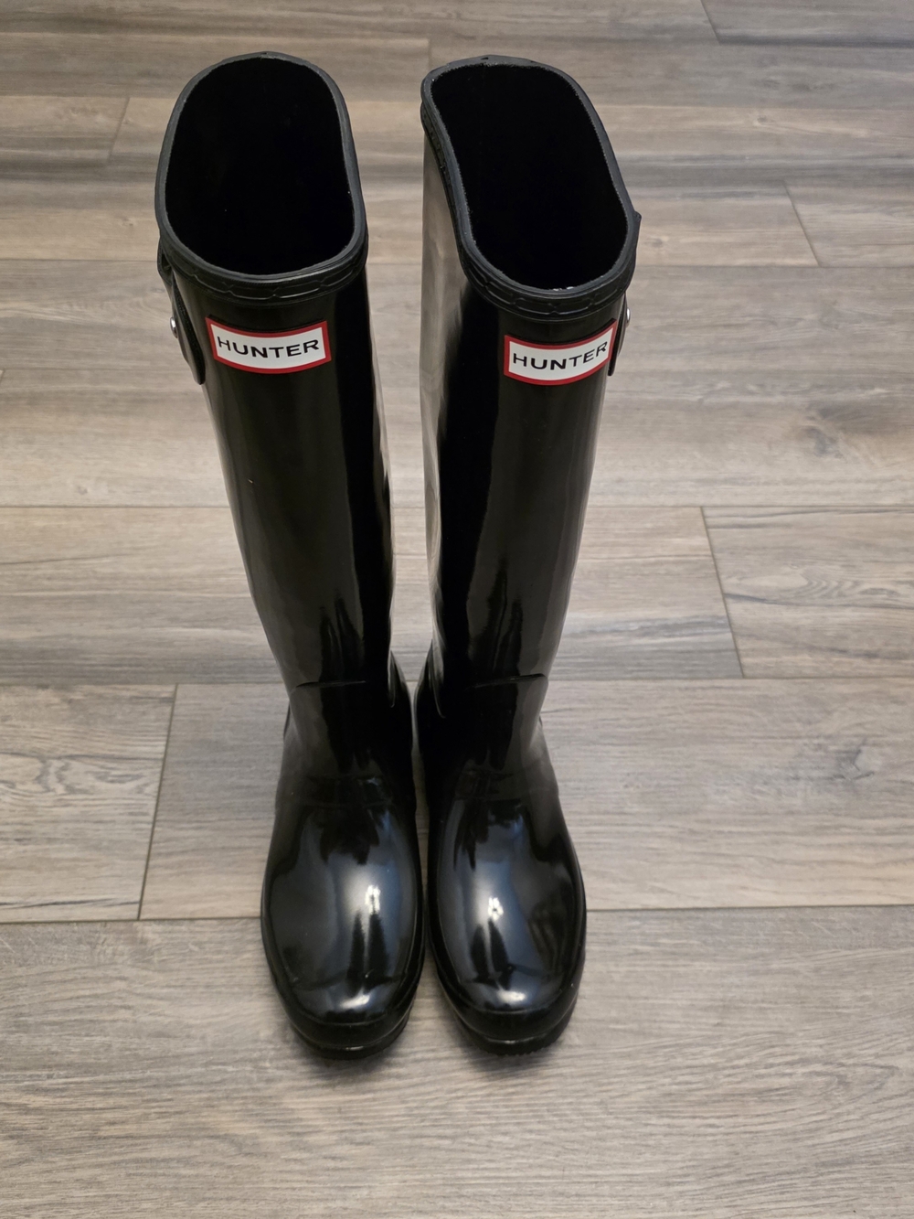 Hunter Gloss Black Tall Rain Boots Size 8